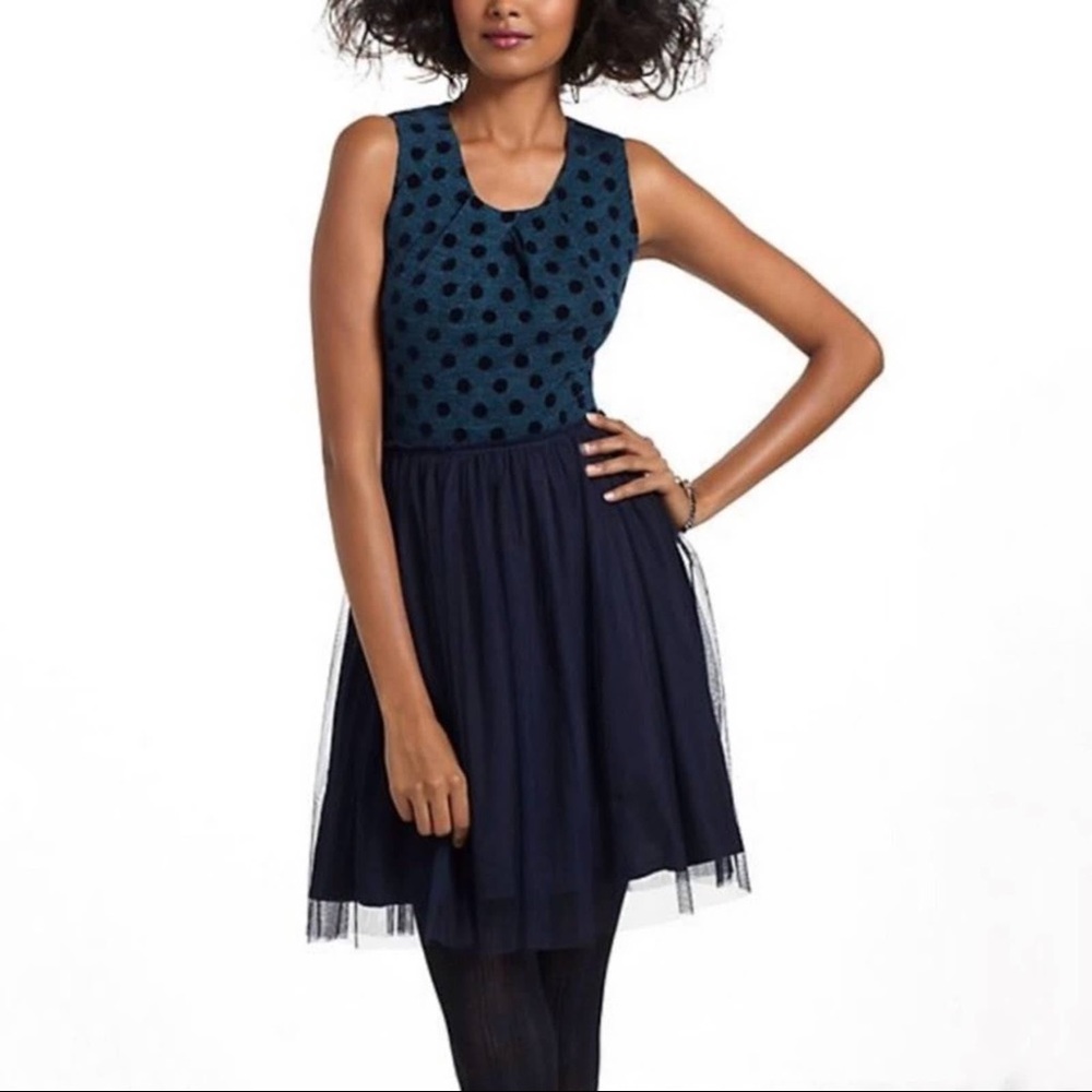 Anthropologie Weston Wear Navy Blue Gray Polka Dot Tulle Skirt Anabela Dress